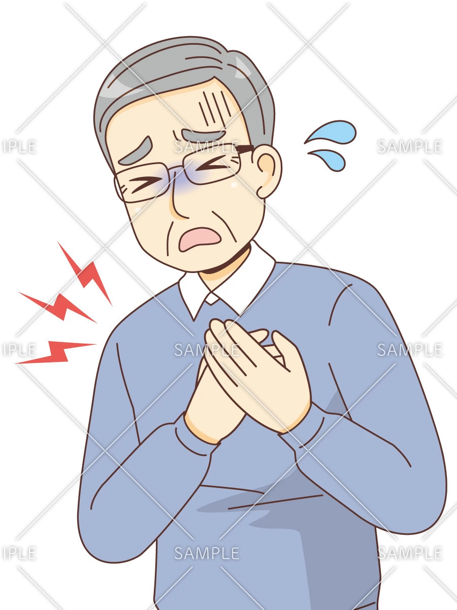 胸を押さえる男性高齢者（その他高齢者の病気・怪我・事故/医療・病気）のイラスト
