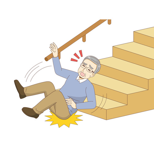 階段から落ちて怪我をする男性高齢者（その他高齢者の病気・怪我・事故/医療・病気）のイラスト