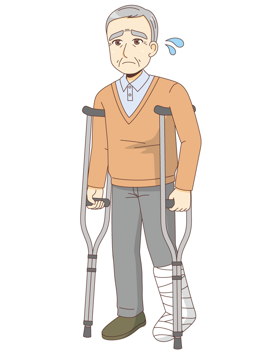 足を骨折した男性高齢者 その他高齢者の病気 怪我 事故 医療 病気 の無料イラスト 介護アンテナ