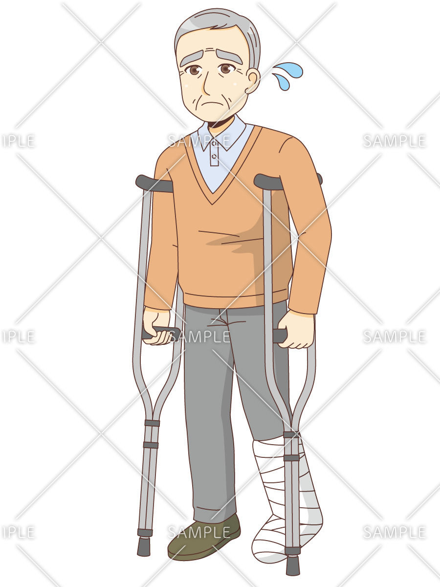 足を骨折した男性高齢者（その他高齢者の病気・怪我・事故/医療・病気）のイラスト