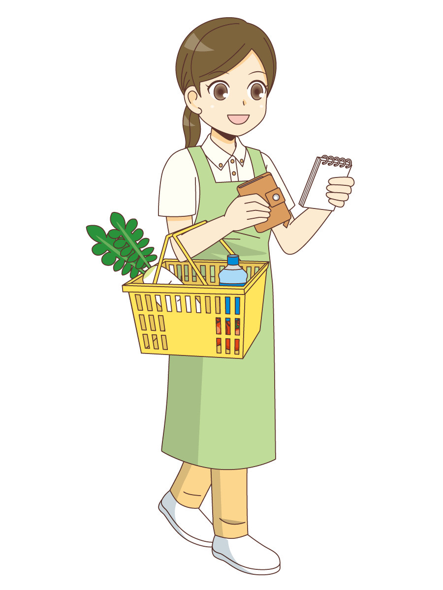 お買い物をする女性ホームヘルパー 訪問介護 訪問看護 施設 サービス の無料イラスト 介護アンテナ