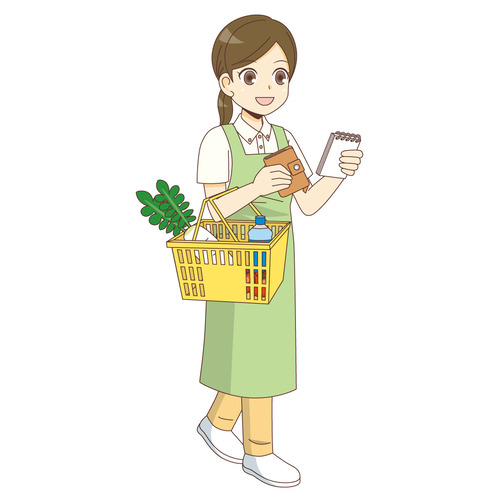 お買い物をする女性ホームヘルパー（訪問介護・訪問看護/施設・サービス）のイラスト