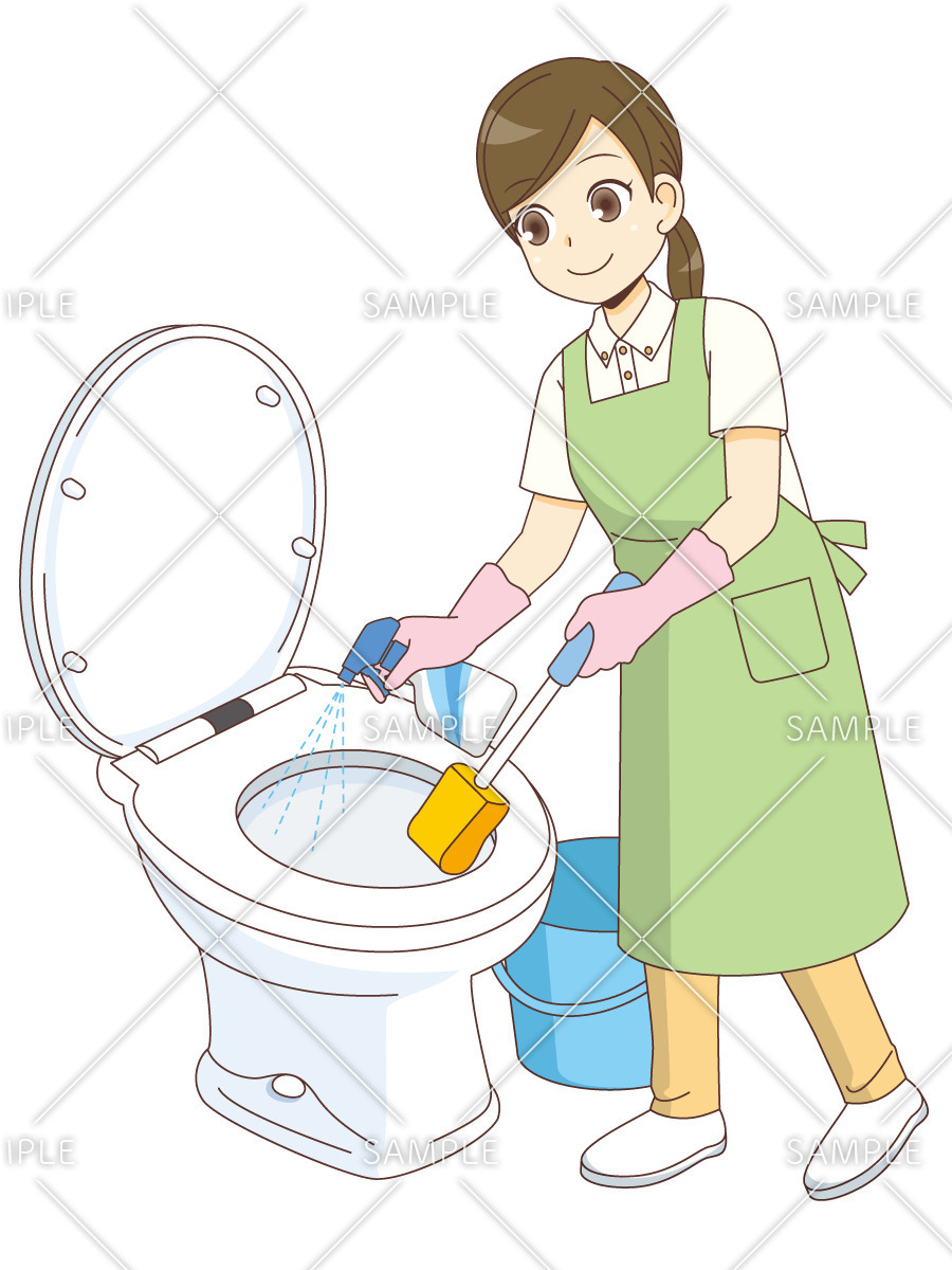 トイレ掃除をするホームヘルパー（訪問介護・訪問看護/施設・サービス）のイラスト