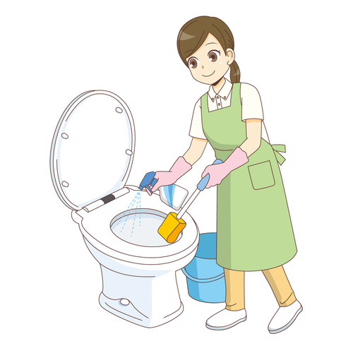 トイレ掃除をするホームヘルパー（訪問介護・訪問看護/施設・サービス）のイラスト