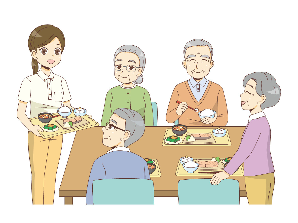 介護施設での食事風景 グループホーム 施設 サービス の無料イラスト 介護アンテナ