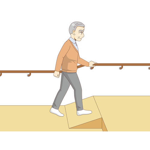 段差解消スロープを歩く男性高齢者（バリアフリー/福祉用具）のイラスト