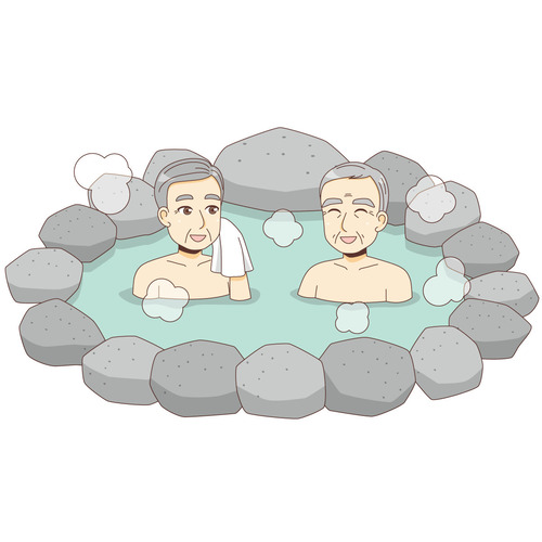 温泉を楽しむ男性高齢者（レクリエーション・イベント/介護・生活）のイラスト