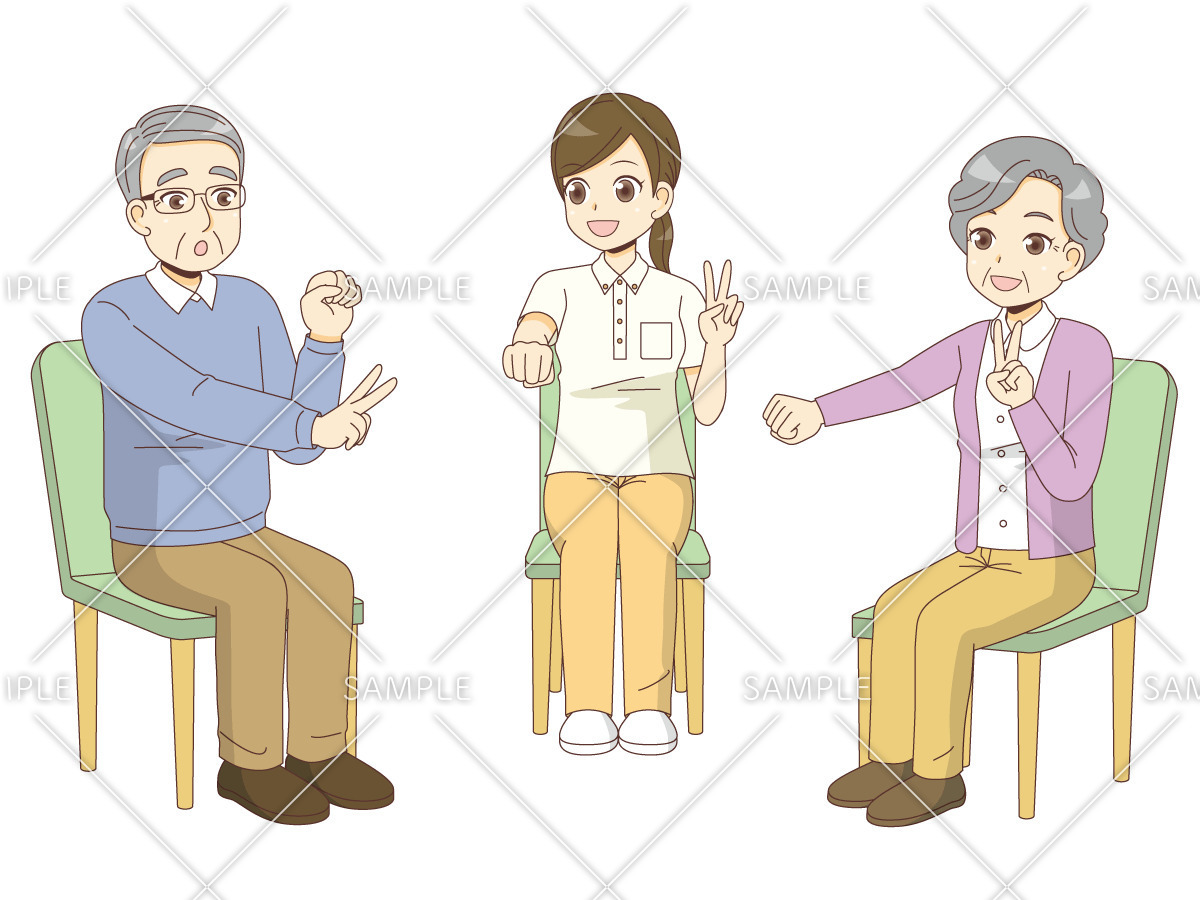 脳トレ・頭の体操をする高齢者（運動・椅子体操/介護・生活）のイラスト