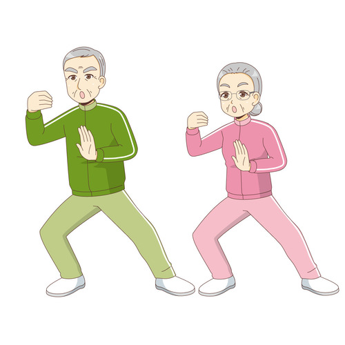 太極拳をする高齢者（運動・椅子体操/介護・生活）のイラスト