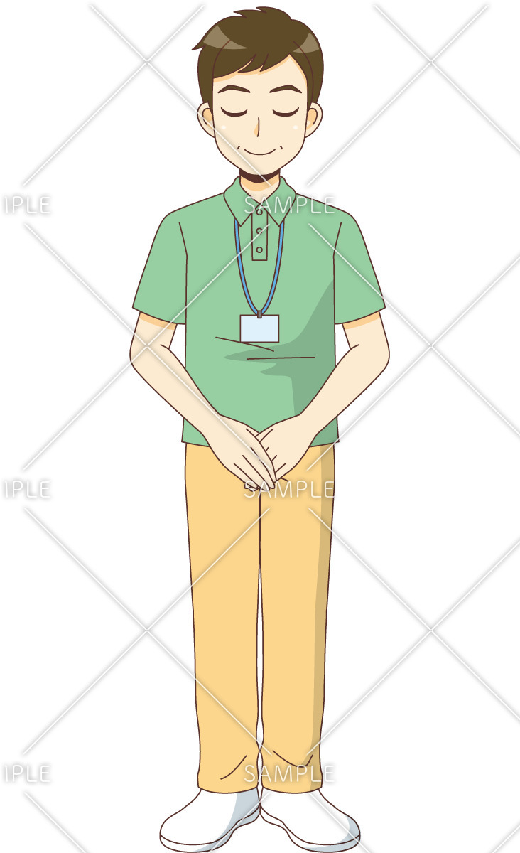おじぎをする男性ケアマネジャー（ケアマネジャー・社会福祉士/介護現場の人物）のイラスト