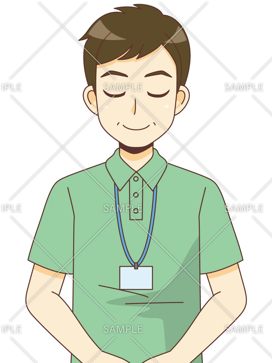おじぎをする男性ケアマネジャー（ケアマネジャー・社会福祉士/介護現場の人物）のイラスト