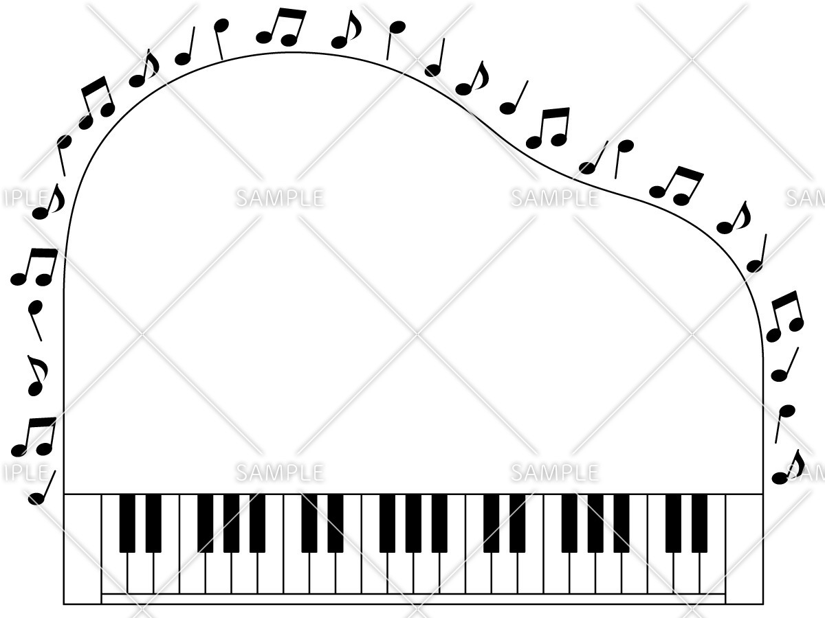 ピアノと音符のフレーム（お便り・お便りフレーム/フレーム・テンプレート）のイラスト