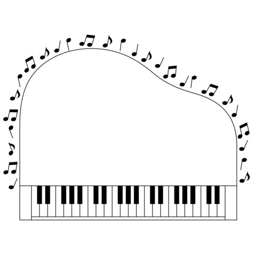 ピアノと音符のフレーム（お便り・お便りフレーム/フレーム・テンプレート）のイラスト