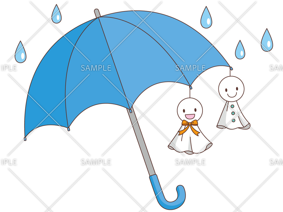 てるてる坊主と傘（天気/その他一般・装飾）のイラスト