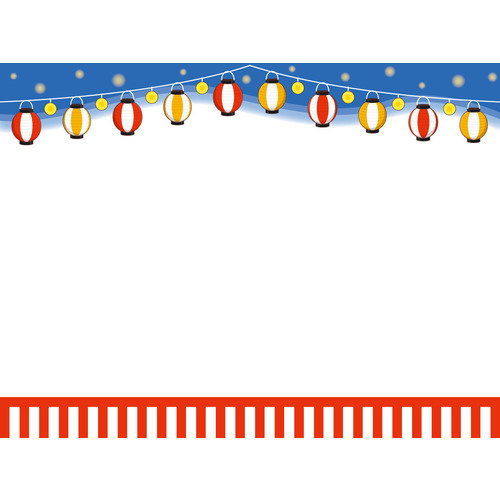 提灯と紅白幕のお祭りフレーム（お便り・お便りフレーム/フレーム・テンプレート）のイラスト