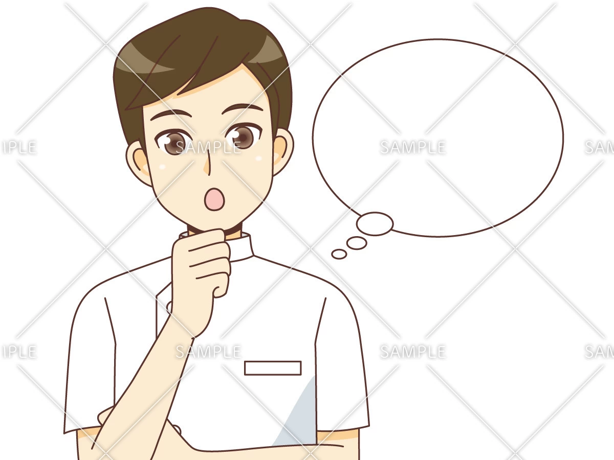 考えごとをしている男性看護師（看護師/医療・病気）のイラスト