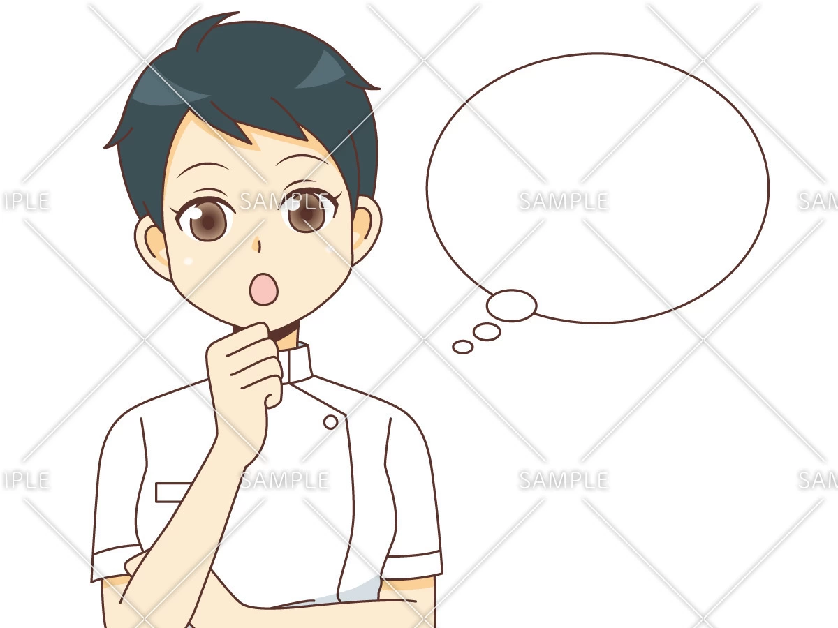 考えごとをしている女性看護師（看護師/医療・病気）のイラスト