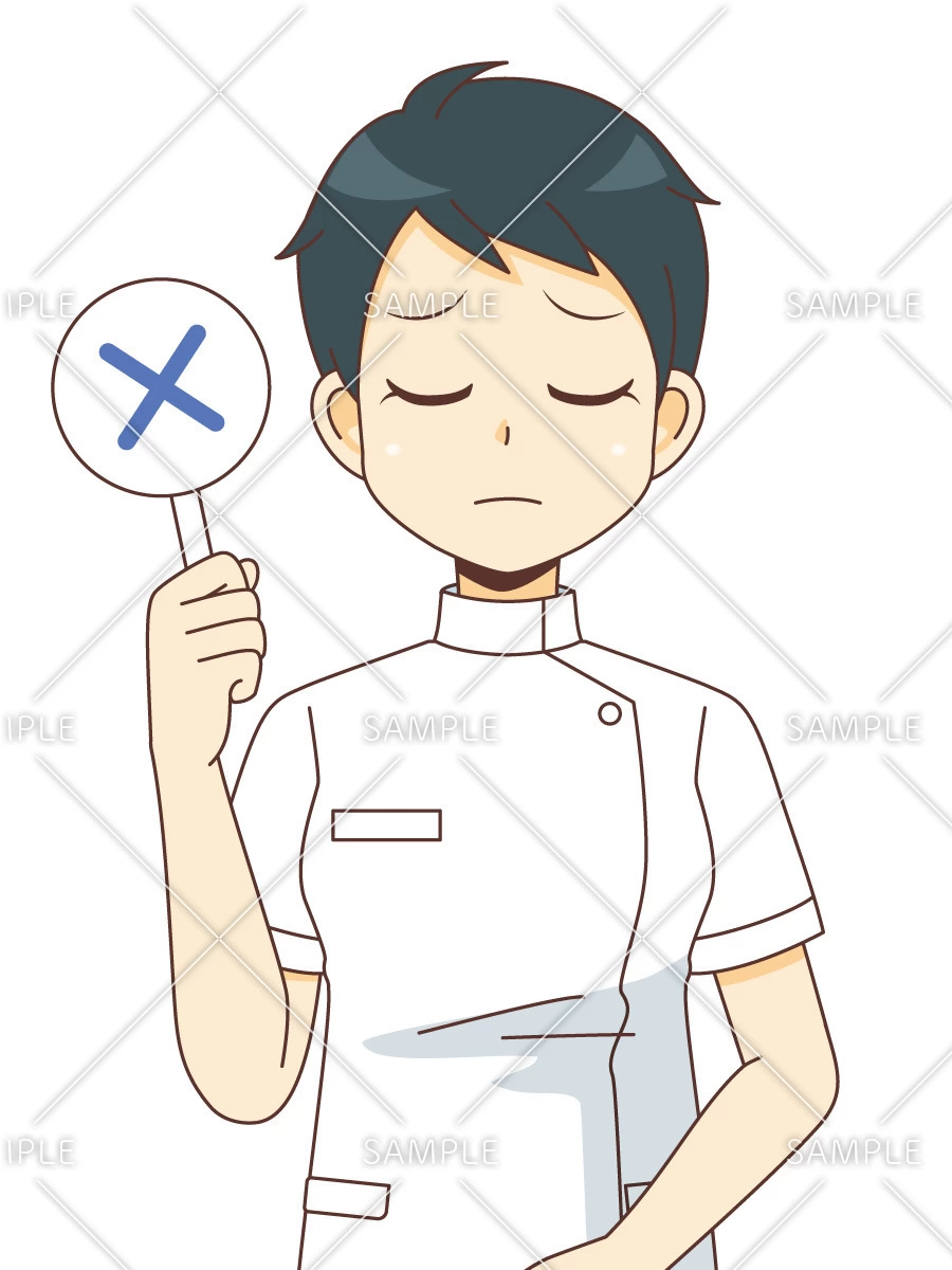 ×のパネルを持った女性看護師（看護師/医療・病気）のイラスト