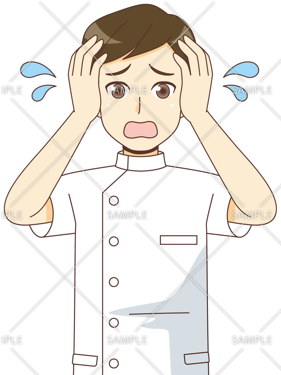 慌てている男性看護師（看護師/医療・病気）のイラスト