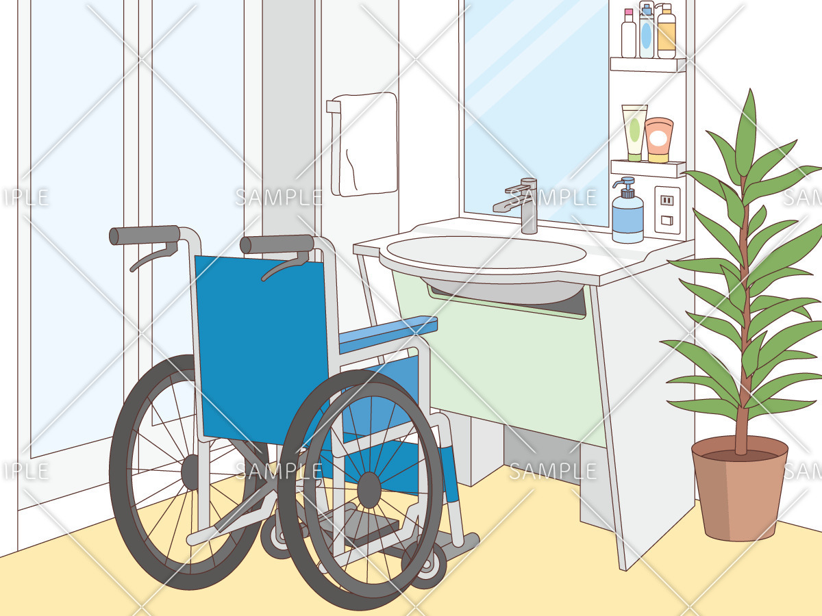 車椅子対応の洗面台（バリアフリー/福祉用具）のイラスト
