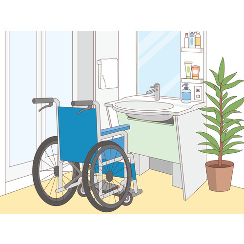 車椅子対応の洗面台（バリアフリー/福祉用具）のイラスト