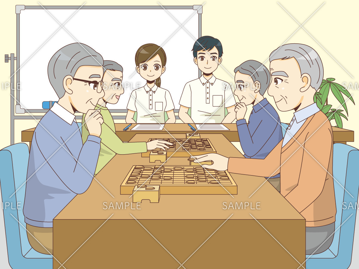 将棋を楽しむ男性高齢者（レク・イベント/介護・生活）のイラスト