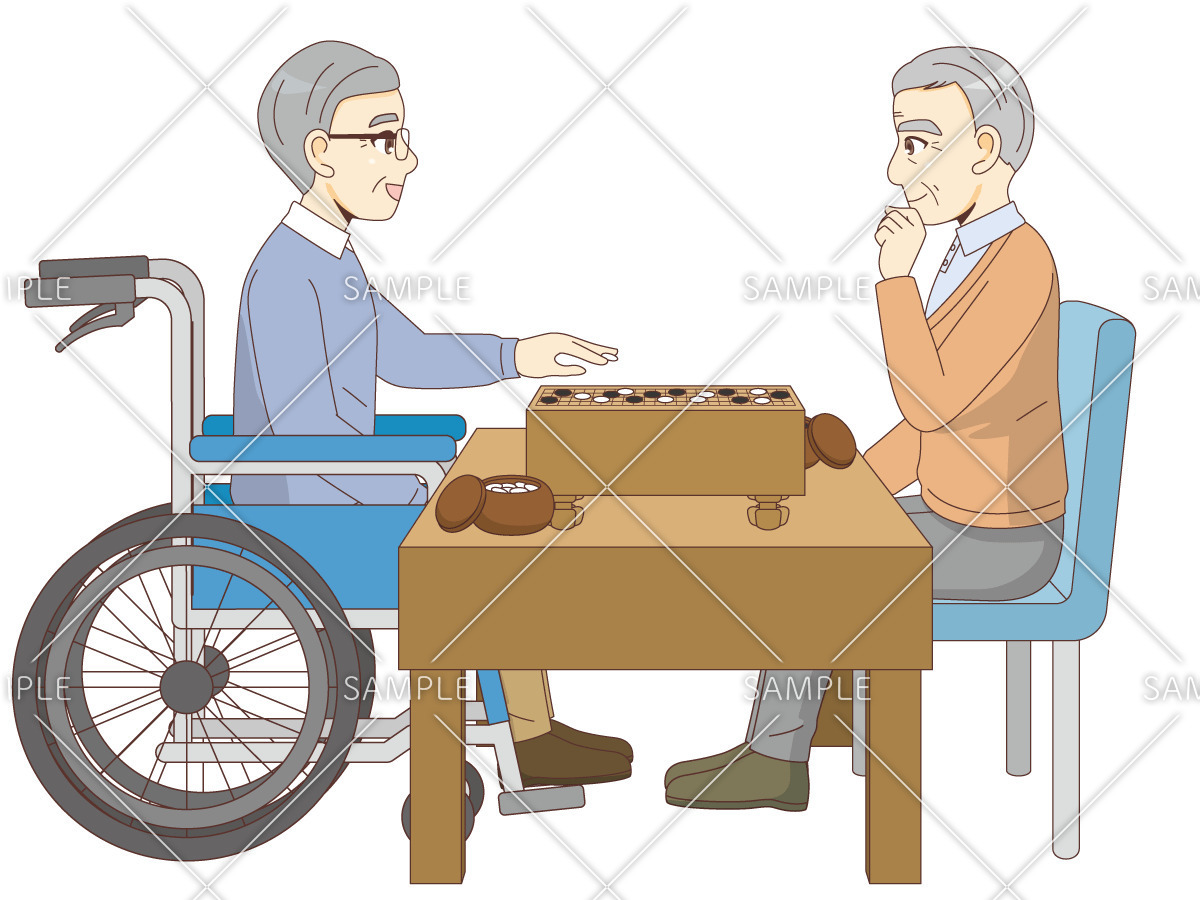囲碁を楽しむ男性高齢者（レク・イベント/介護・生活）のイラスト