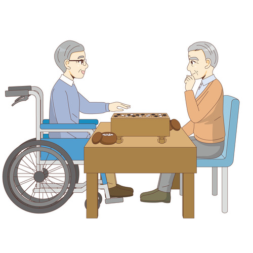 囲碁を楽しむ男性高齢者（レク・イベント/介護・生活）のイラスト