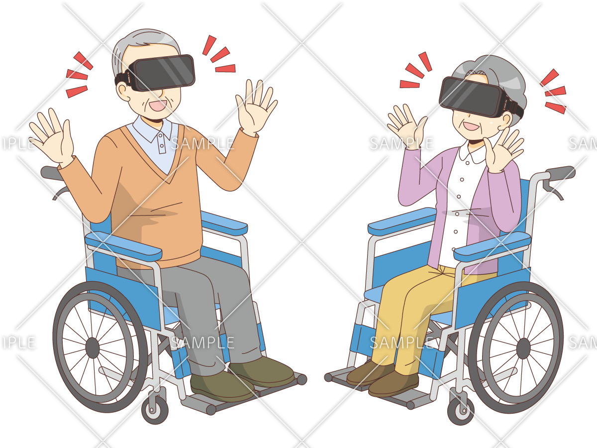 VRを楽しむ高齢者（レク・イベント/介護・生活）のイラスト