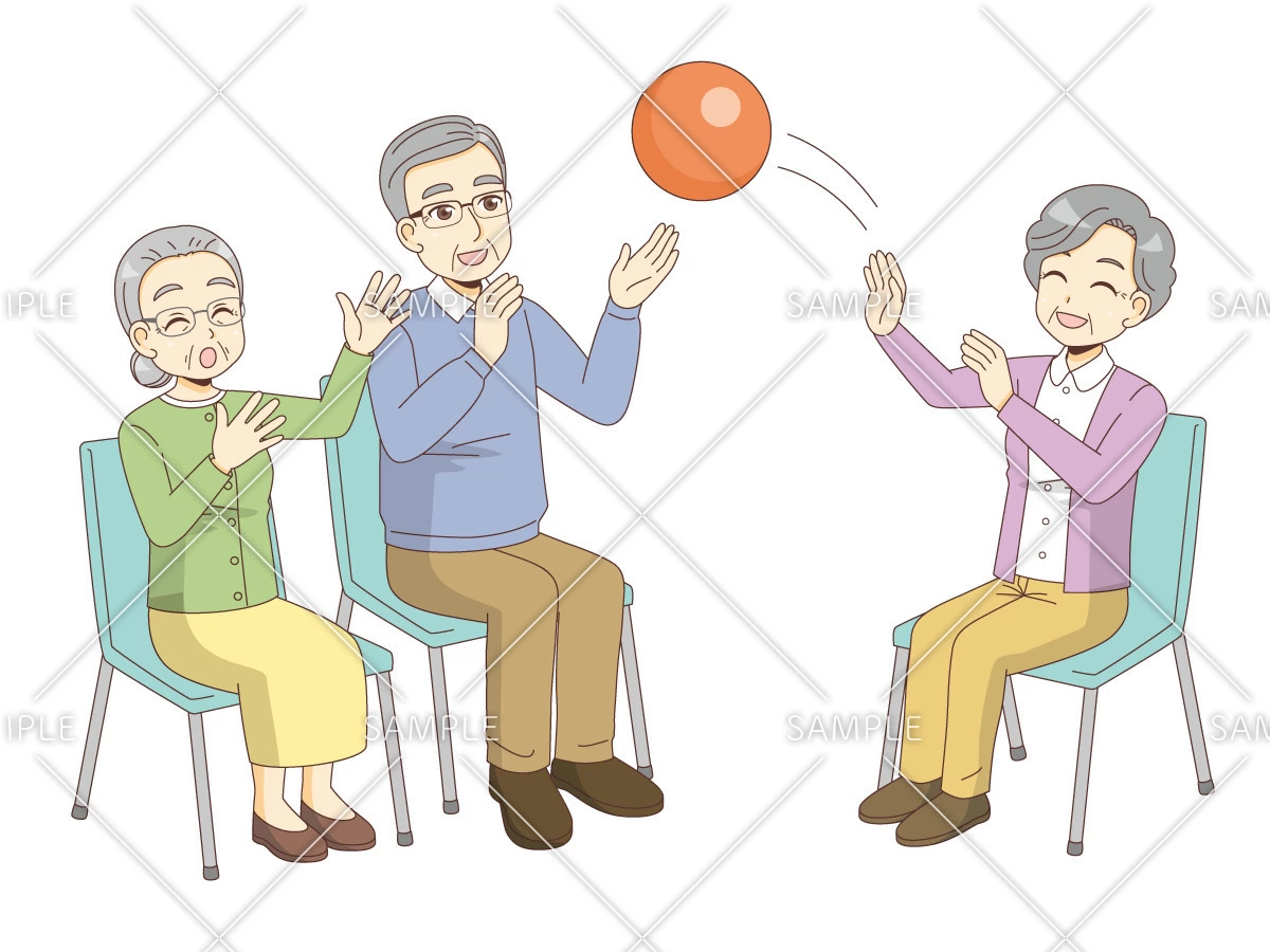 介護施設でのボールを使ったレクリエーション（レク・イベント/介護・生活）のイラスト