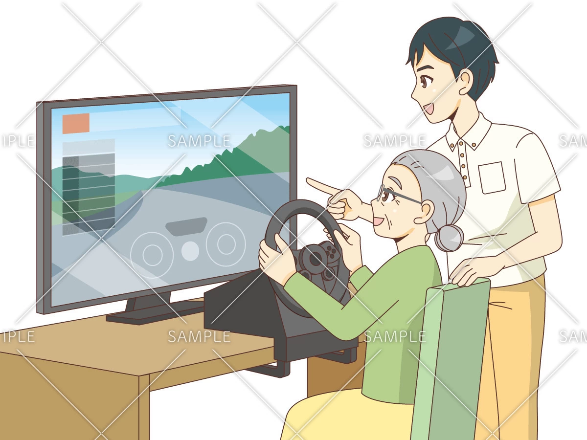 eスポーツを楽しむ高齢者（レク・イベント/介護・生活）のイラスト