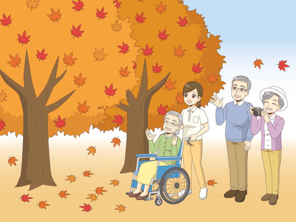 紅葉狩り外出レクリエーション レクリエーション イベント 介護 生活 の無料イラスト 介護アンテナ