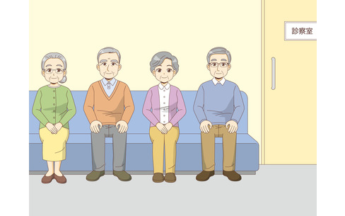 病院の待合室で順番を待つ高齢者（病院・入院・退院/医療・病気）