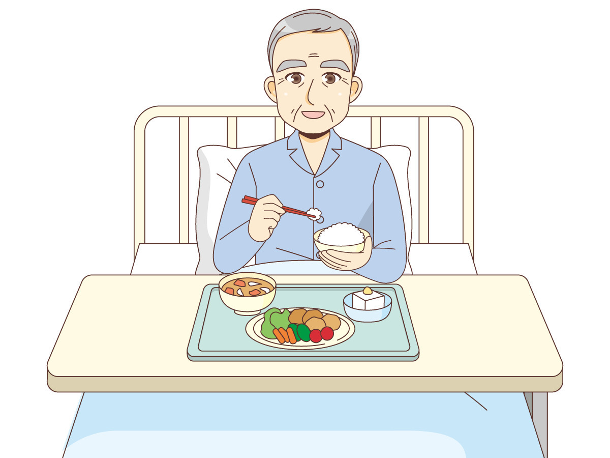 入院中に食事を摂る男性高齢者 病院 入院 退院 医療 病気 の無料イラスト 介護アンテナ
