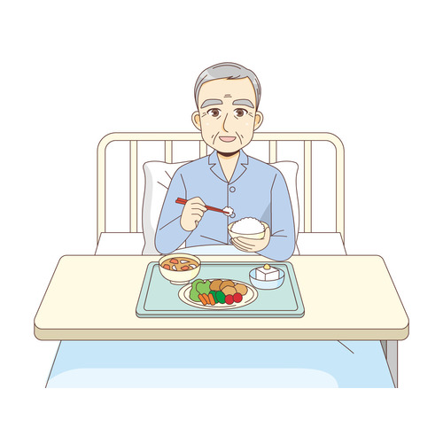 入院中に食事を摂る男性高齢者（病院・入院・退院/医療・病気）のイラスト