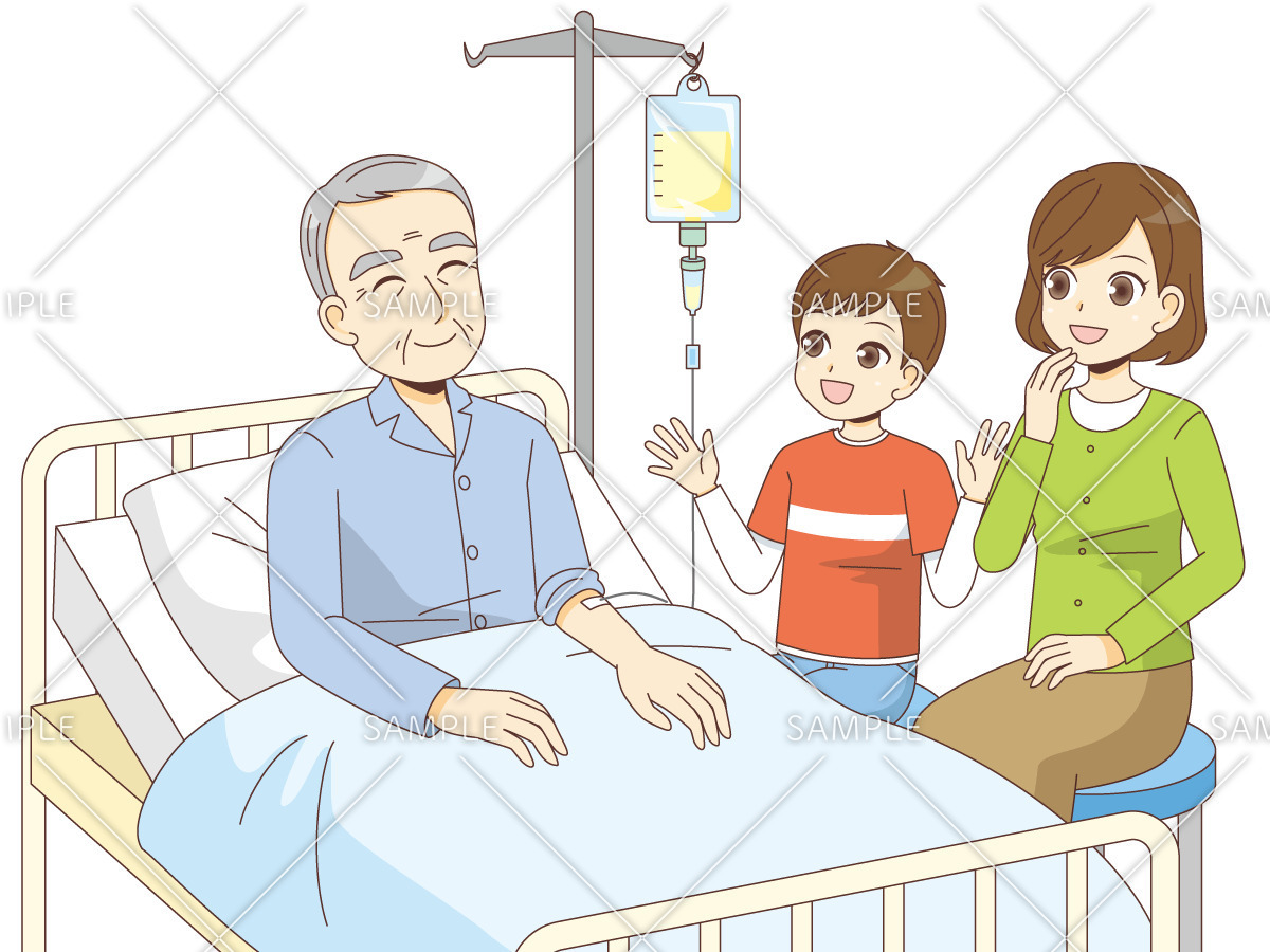 入院した家族のお見舞い（病院・入院・退院/医療・病気）のイラスト