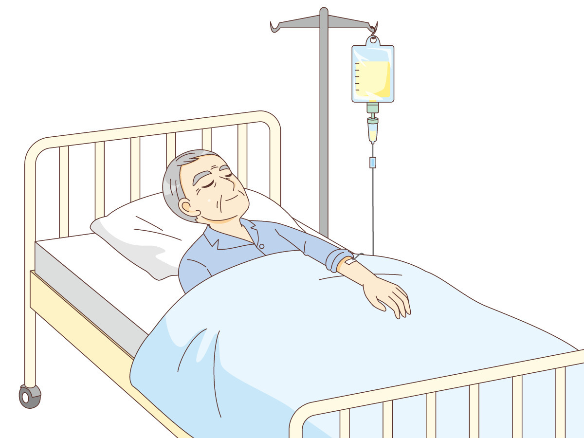 ベッドで点滴中の男性高齢者 病院 入院 退院 医療 病気 の無料イラスト 介護アンテナ