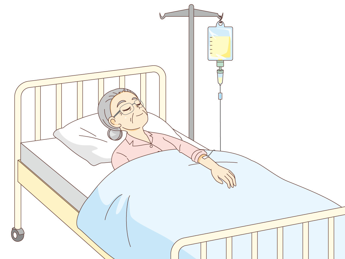 ベッドで点滴中の女性高齢者 病院 入院 退院 医療 病気 の無料イラスト 介護アンテナ