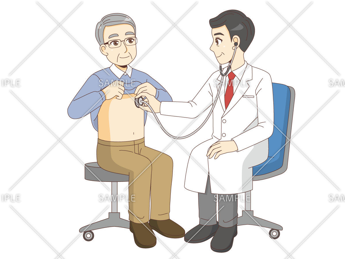 患者さんを聴診する男性医師（診察・治療・手術/医療・病気）のイラスト