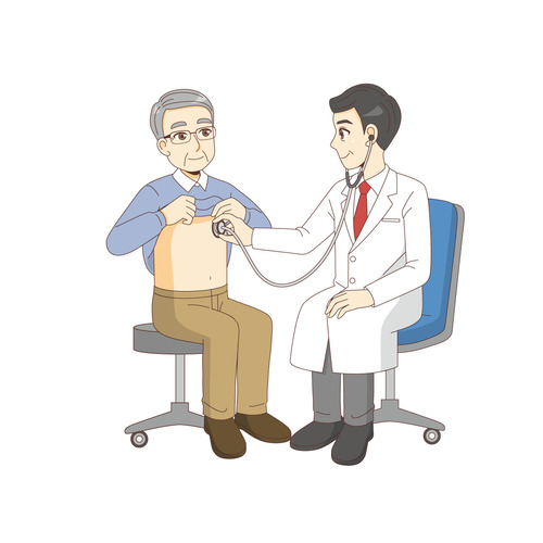 患者さんを聴診する男性医師（診察・治療・手術/医療・病気）のイラスト