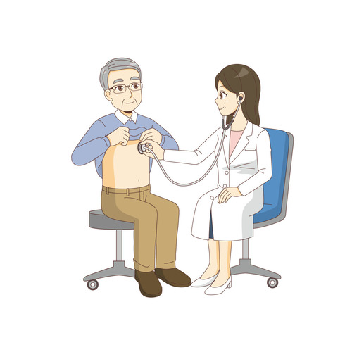 患者さんを聴診する女性医師（診察・治療・手術/医療・病気）のイラスト