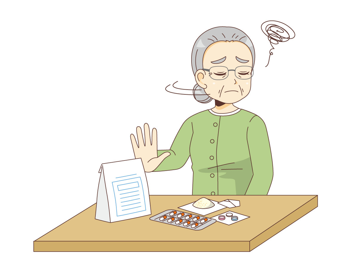 服薬を嫌がる女性高齢者 薬 服薬 介護 生活 の無料イラスト 介護アンテナ