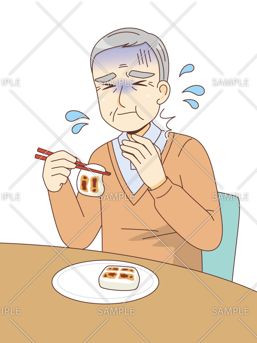 餅を喉に詰まらせた男性高齢者（その他高齢者の病気・怪我・事故/医療・病気）のイラスト