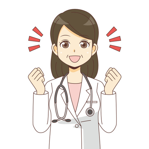 ガッツポーズする女性医師（医者/医療・病気）