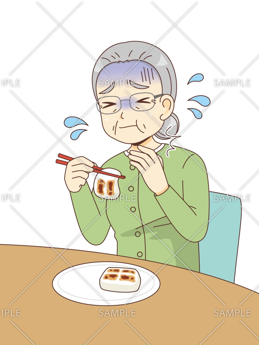 餅を喉に詰まらせた女性高齢者（その他高齢者の病気・怪我・事故/医療・病気）のイラスト