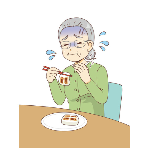餅を喉に詰まらせた女性高齢者（その他高齢者の病気・怪我・事故/医療・病気）のイラスト