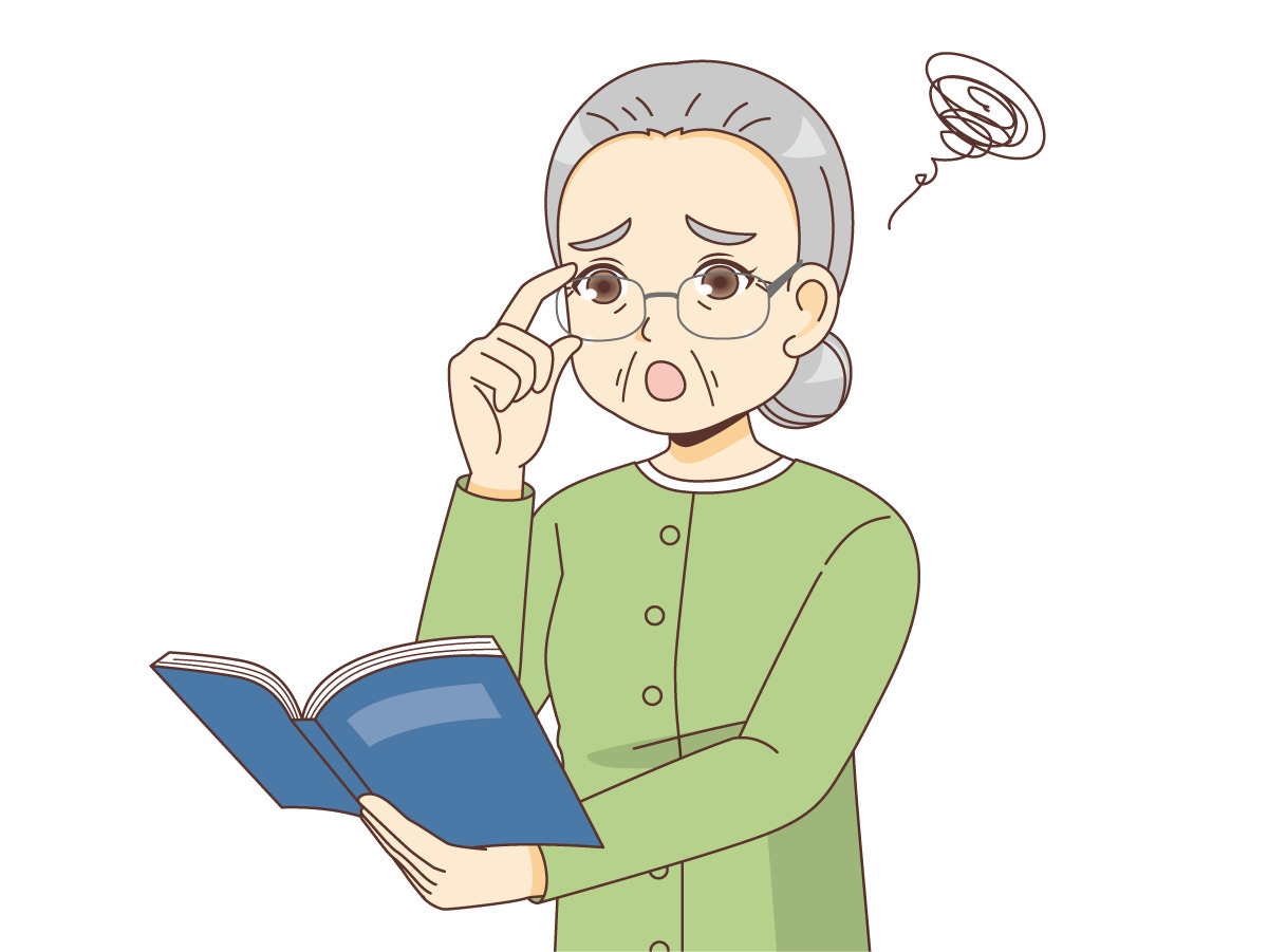 老眼の女性高齢者 高齢者 介護現場の人物 の無料イラスト 介護アンテナ