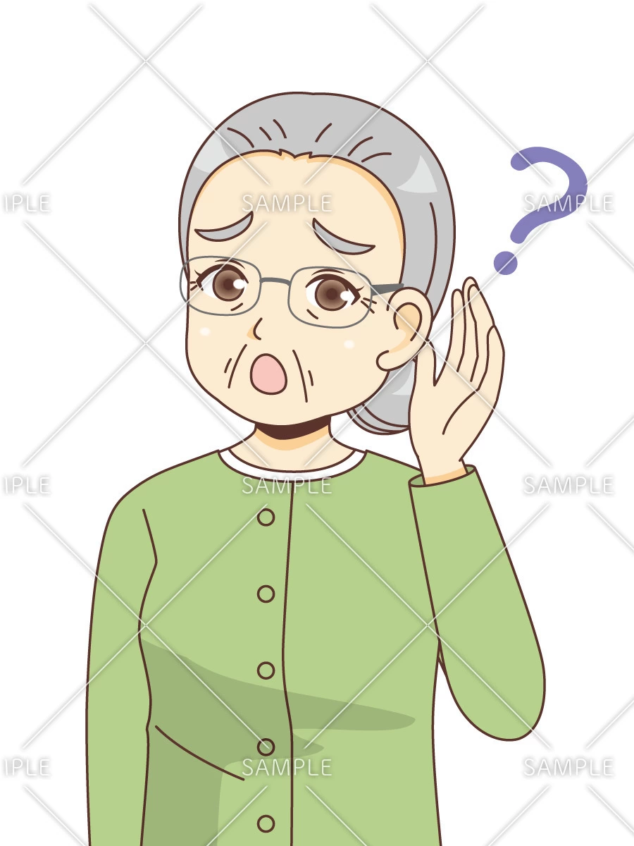 耳が遠い女性高齢者（高齢者/介護現場の人物）のイラスト