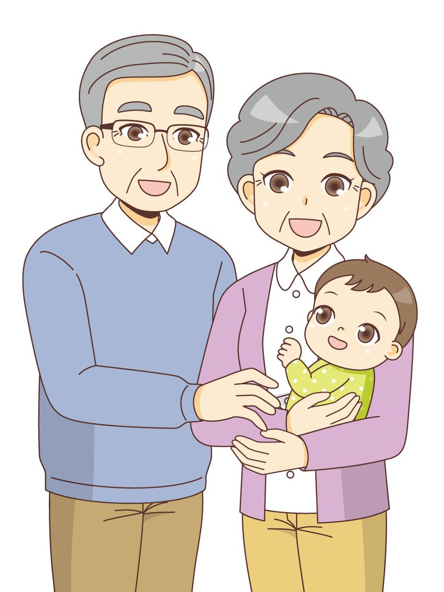 孫を抱く高齢者夫婦 高齢者 介護現場の人物 の無料イラスト 介護アンテナ
