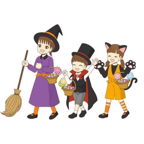 ハロウィンで仮装する子どもたち（季節・行事/その他一般・装飾）のイラスト